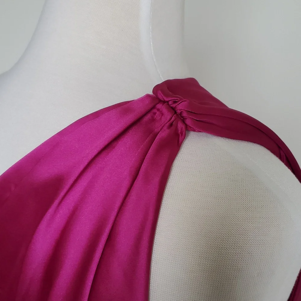 NWT Mac Duggal Gathered One Shoulder Satin Faux Wrap Gown sz 10 - Picture 3 of 11